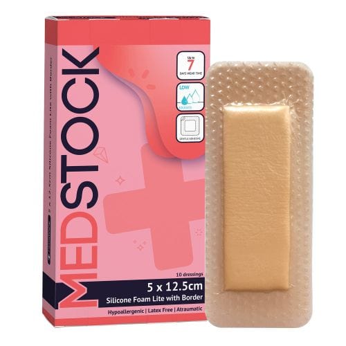 Medstock Box of 10 / 5 x 12.5cm Silicone Foam Border Lite MEDMS0512LIT__BX