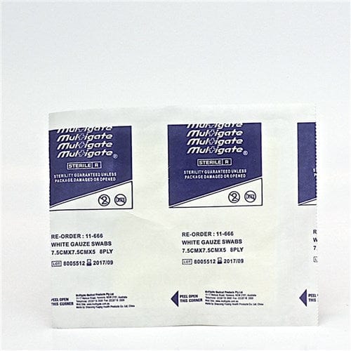 Multigate GAUZE SWABS 7.5x7.5cm WHITE 5's ST Pack of 100