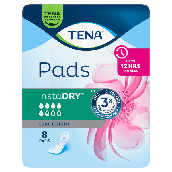 Tena Tena Pad Long Length InstaDry Pack of 8